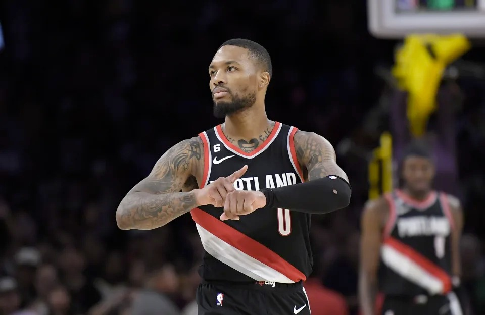 Damian Lillard  and the classic "Dame Time". (Photo by Kevork Djansezian via Getty Images)