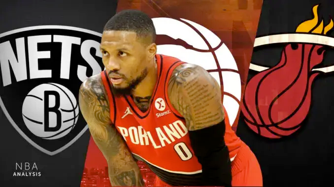 Many teams are looking to add 7 Time All Star Damian Lillard to their roster. Who has the best trade package? Pictured provided by NBA Analysis Network