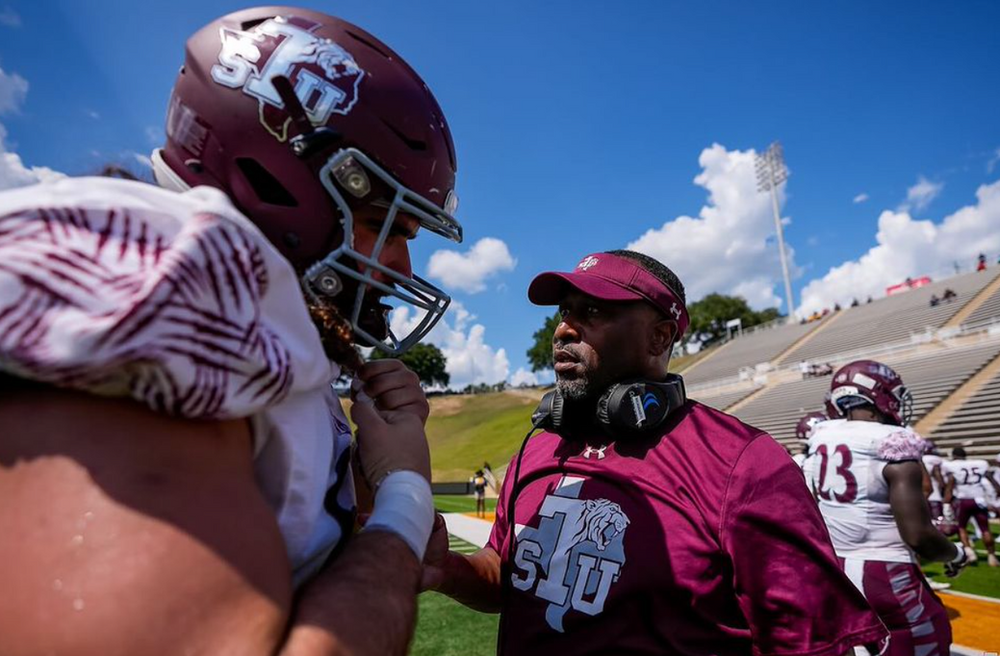 Coach getting his team's mind together going into the game against Grambling State. Photo: TXSU Football instagram