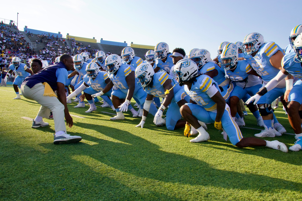 Southern University preparing to take the field. Photo: IG @snapioyvisuals