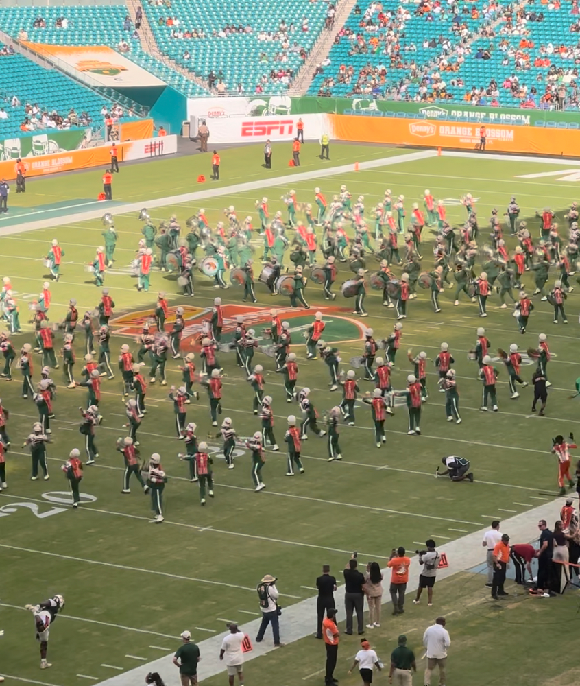 The Marching 100 keeping the crowd entertained and on their feet all game. Photo: Dez Barnes