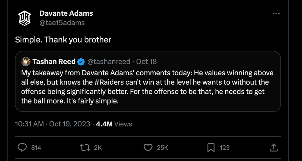 Tweet from Davante Adams twitter.