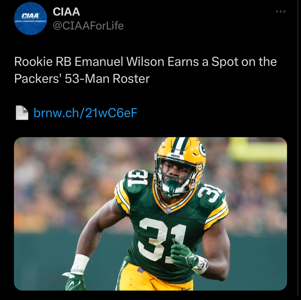 The CIAA was proud to see a CIAA product like Emmanuel Wilson make the Packers Roster! 