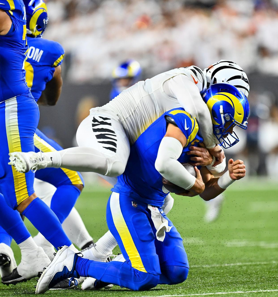 The Bengals defense was able to apply a lot of pressure to the Rams QB during MNF. Photo: Bengals Instagram